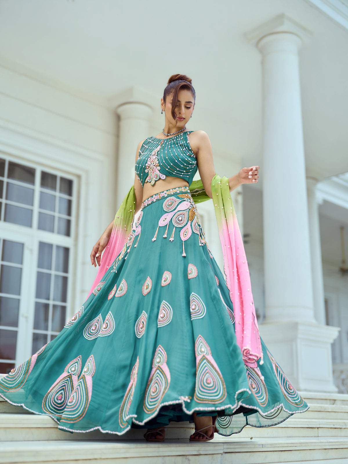 Emerald peacock Lehenga set
