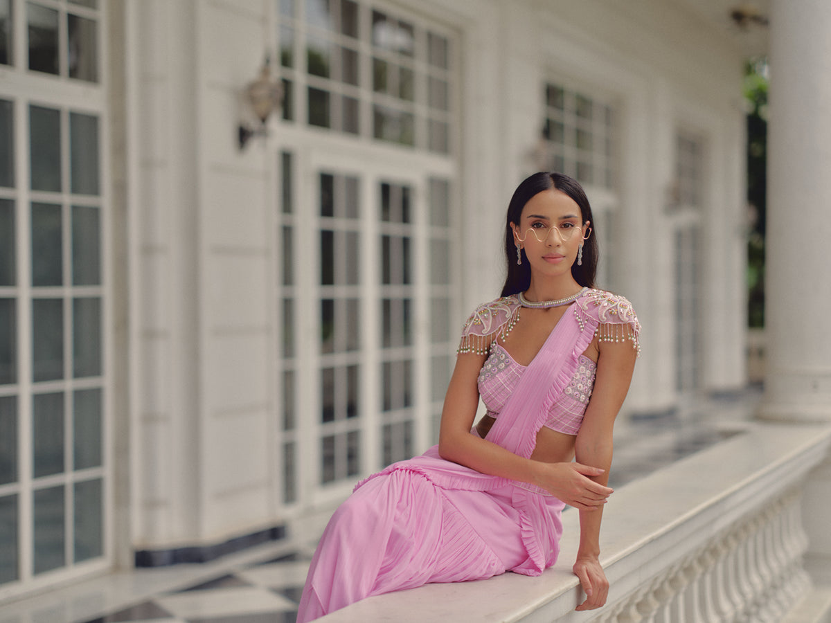 Blush Pink Pre-draped Saree