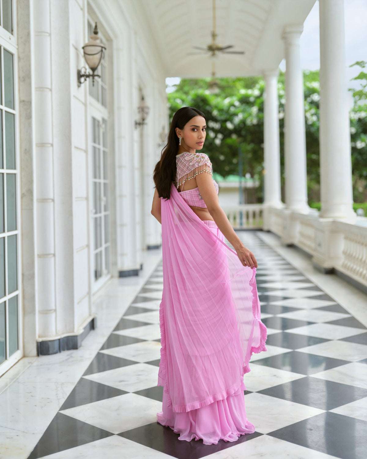 Blush Pink Pre-draped Saree