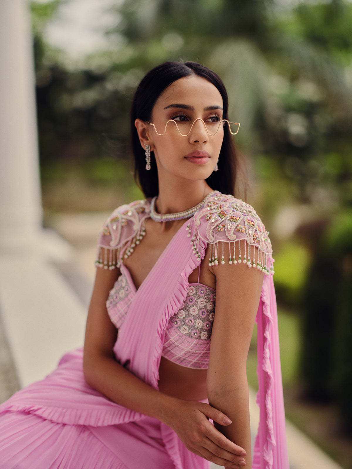 Blush Pink Pre-draped Saree