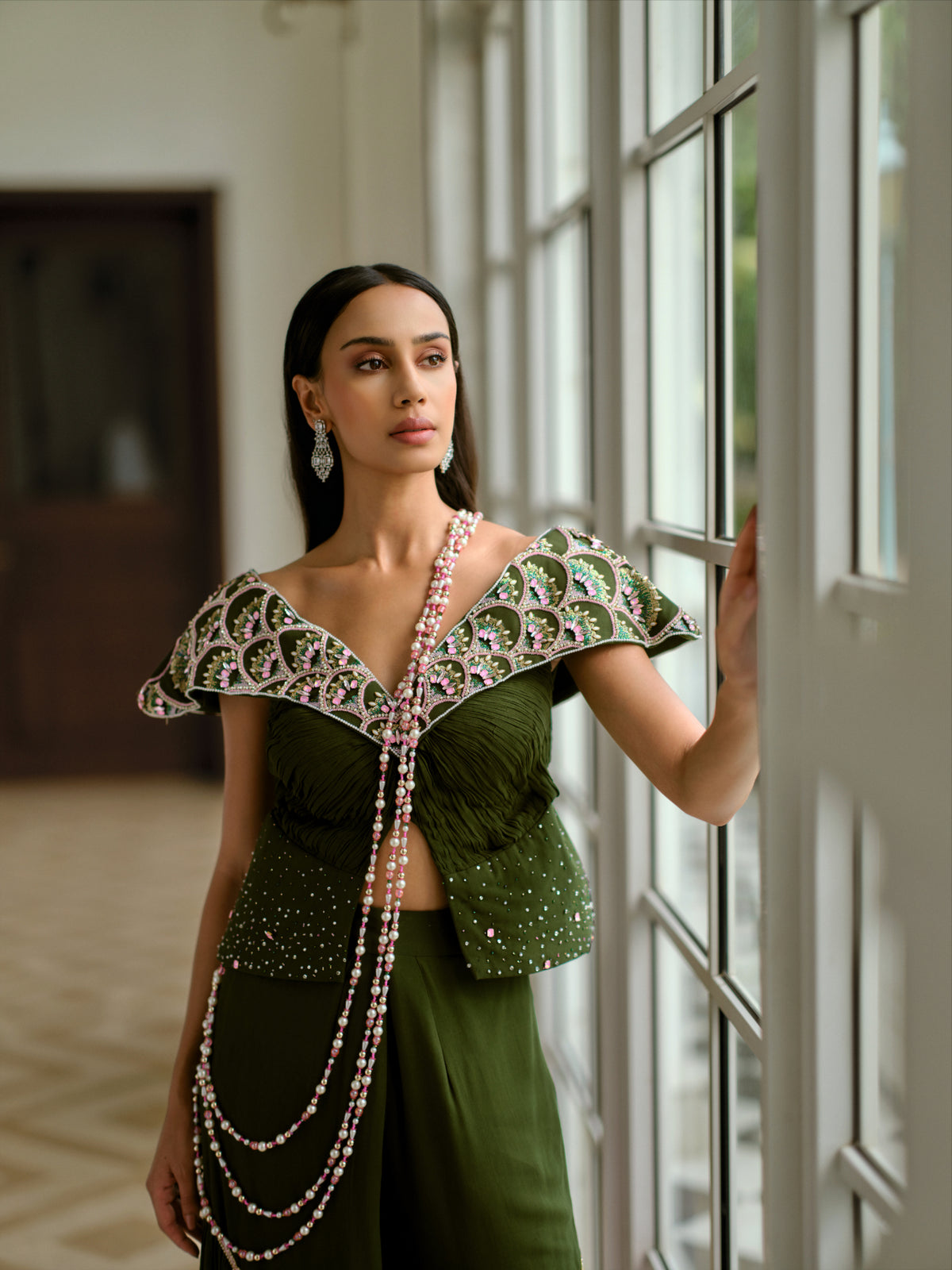 Embellished Cape-Style Top and Ombré pant Set