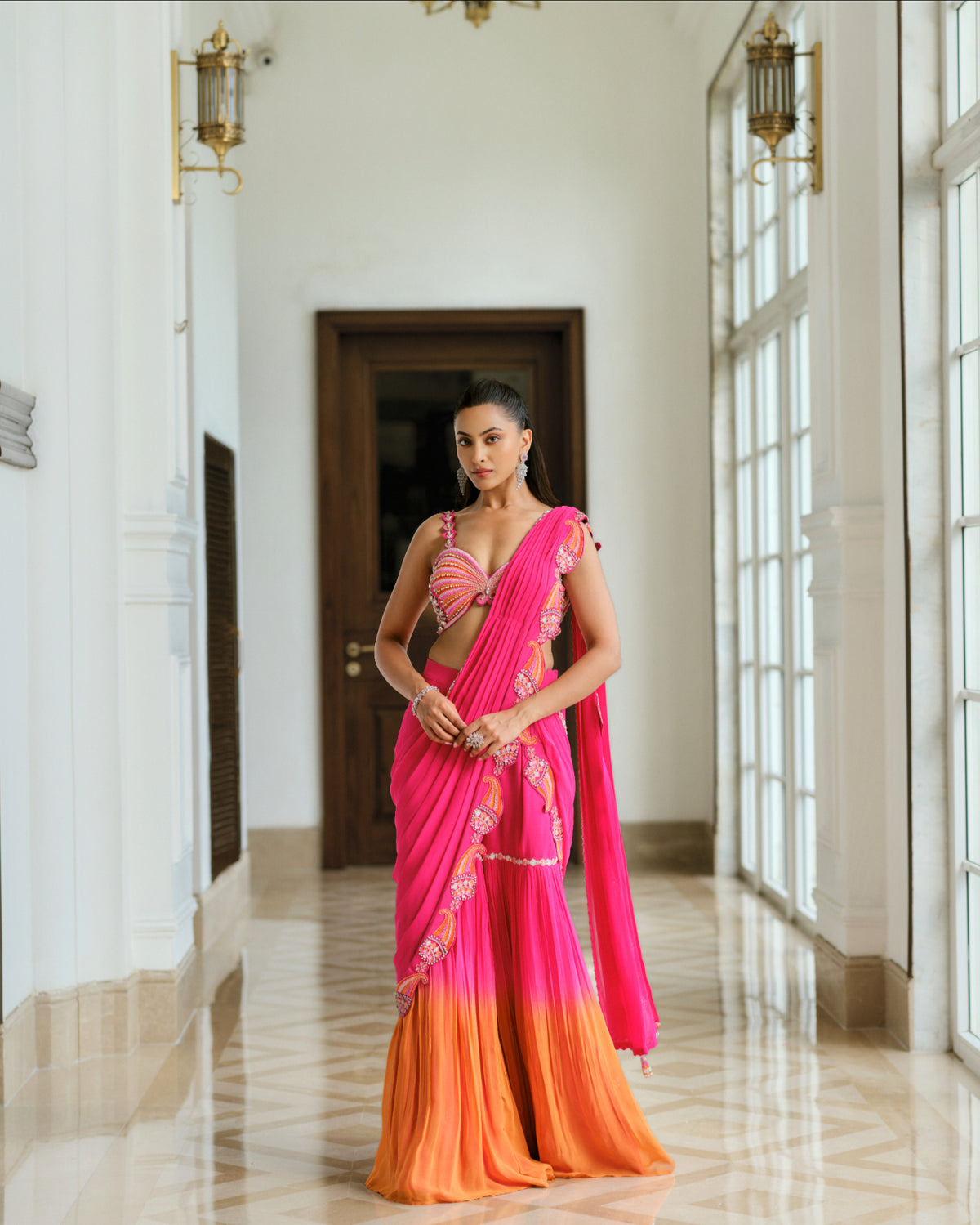 Butterfly Sunset Pre-Draped Saree Set