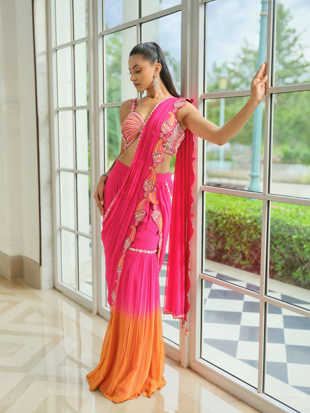 Butterfly Sunset Pre-Draped Saree Set