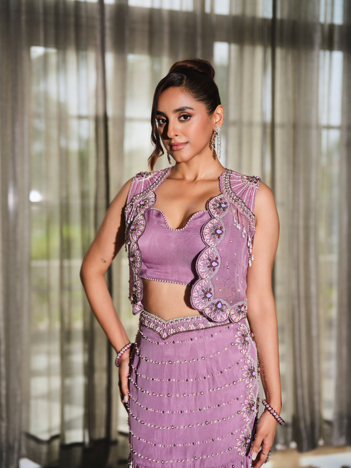 Embellished Blouse, Jacket, and Skirt Set