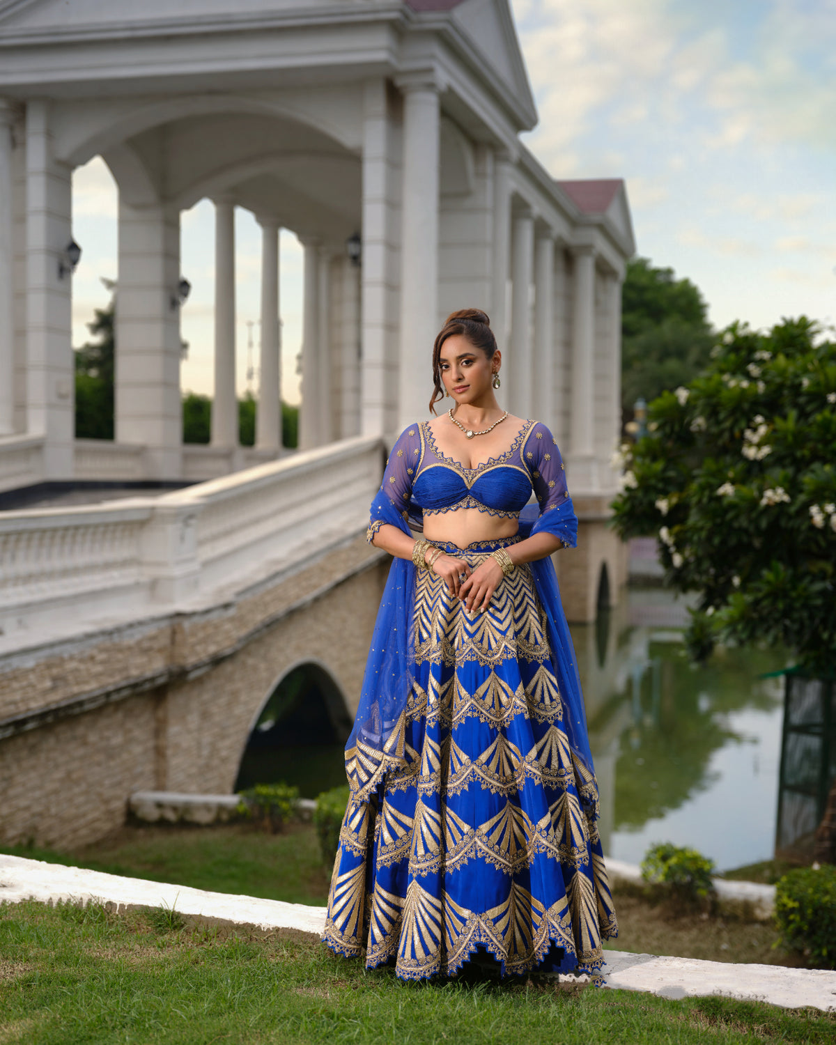 Royal Blue Raw Silk Embroidered Lehenga Set