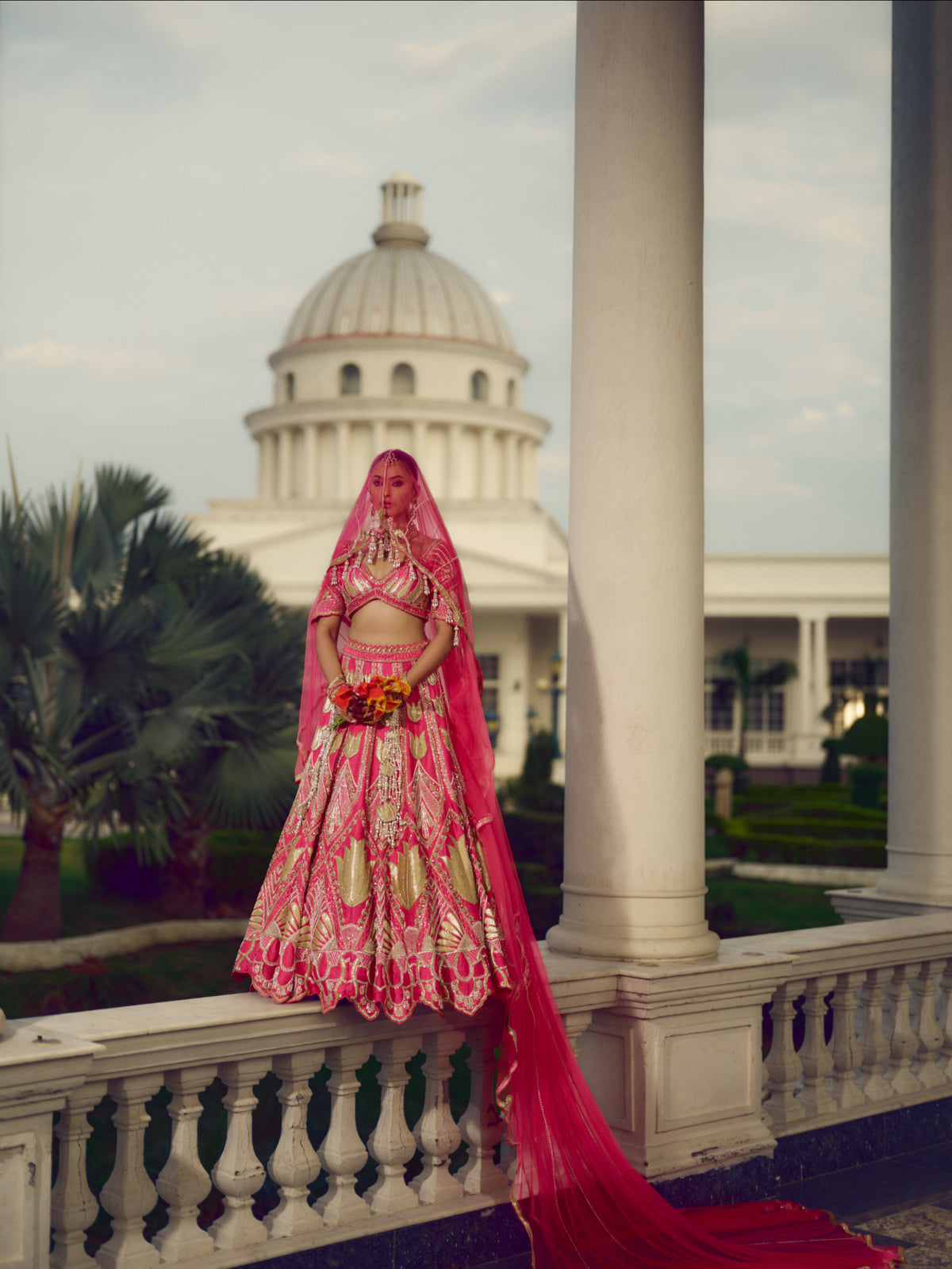 Bridal Lehenga with Trail Veil and Matching Bangles