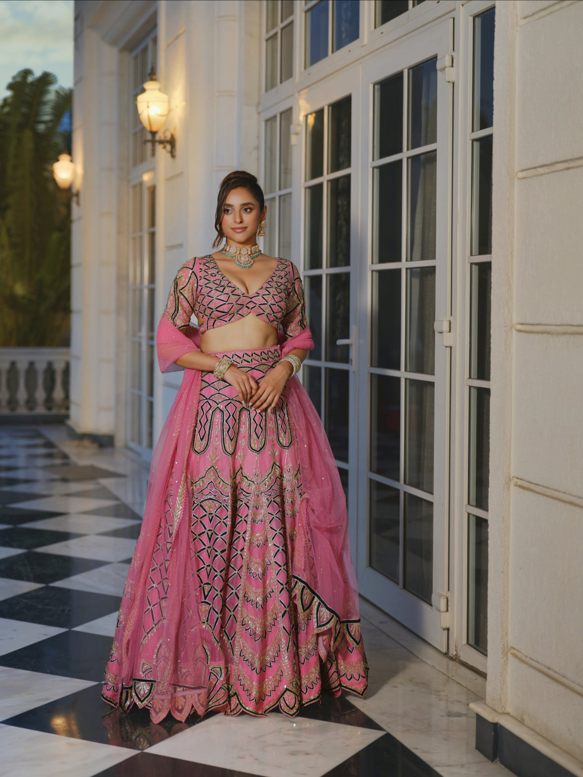 Geometric Embroidered Lehenga Set