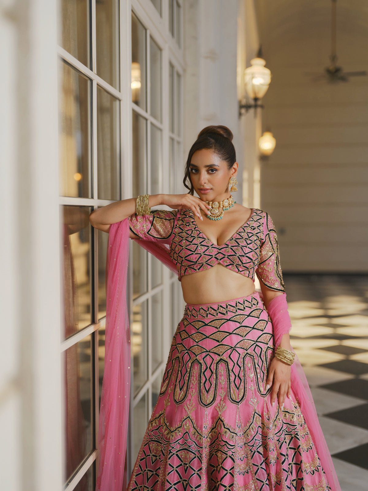 Geometric Embroidered Lehenga Set