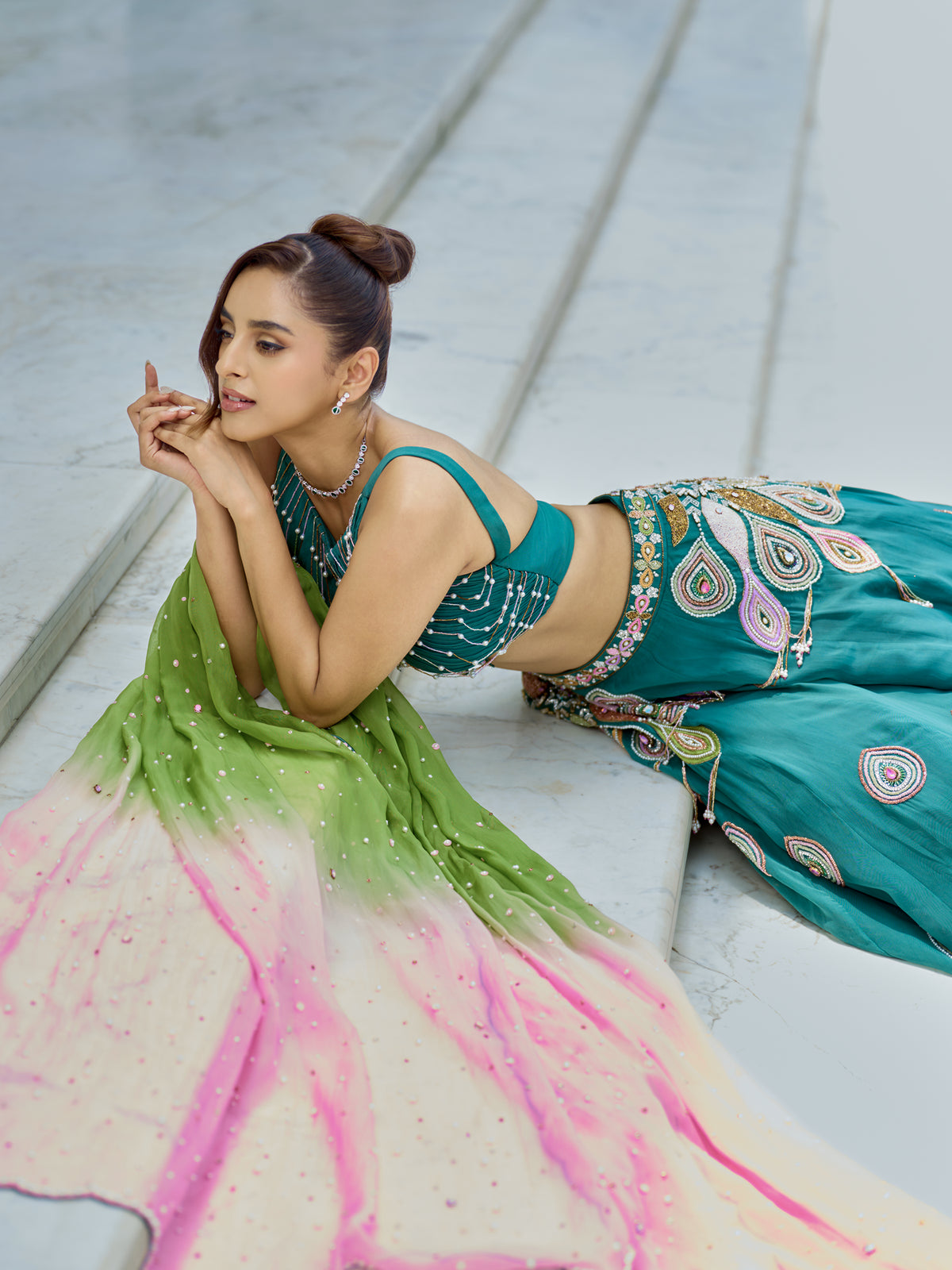 Emerald peacock Lehenga set