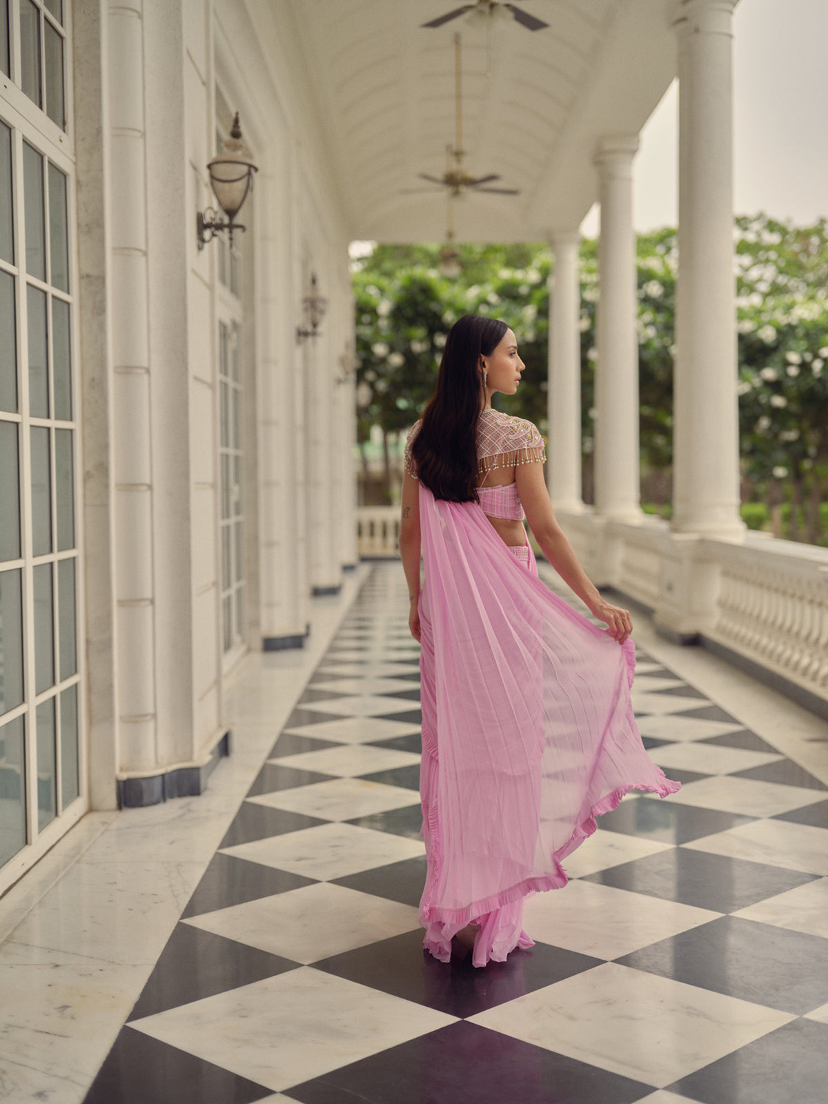 Blush Pink Pre-draped Saree