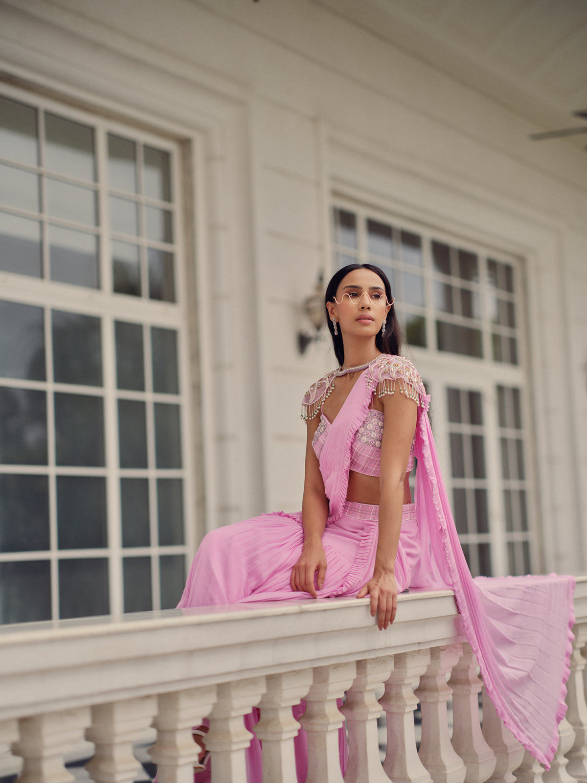 Blush Pink Pre-draped Saree