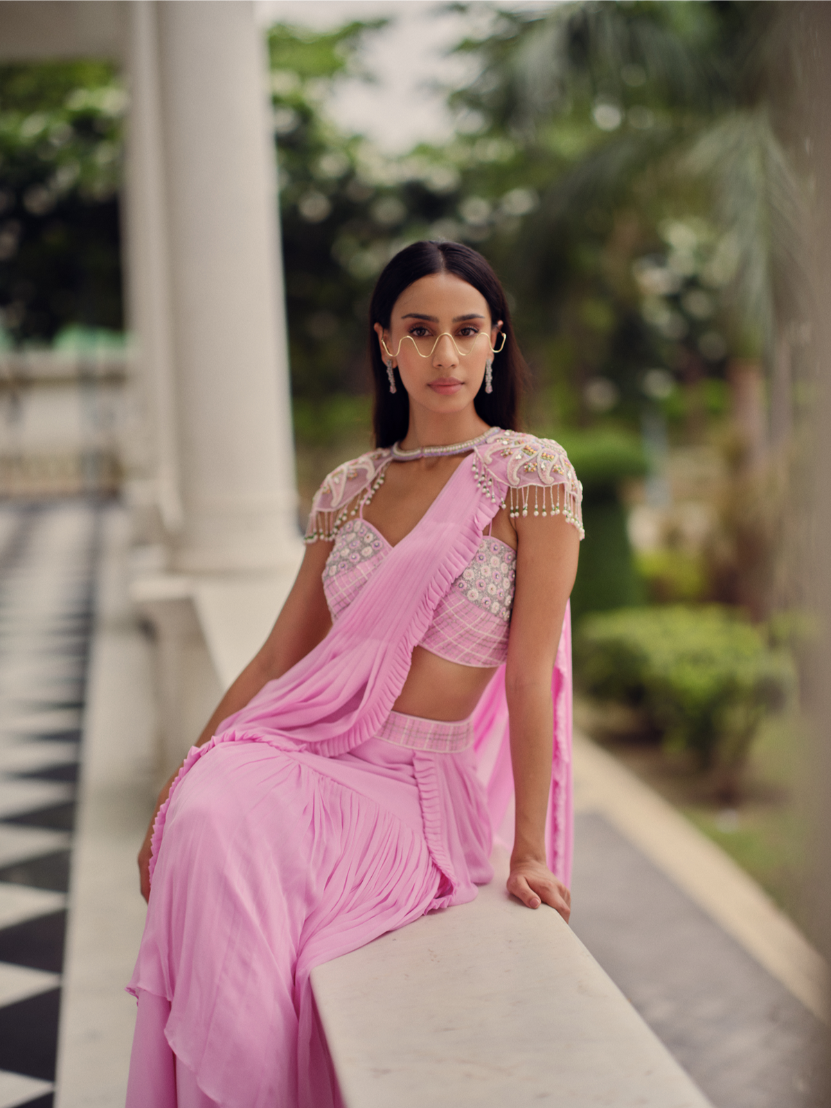 Blush Pink Pre-draped Saree