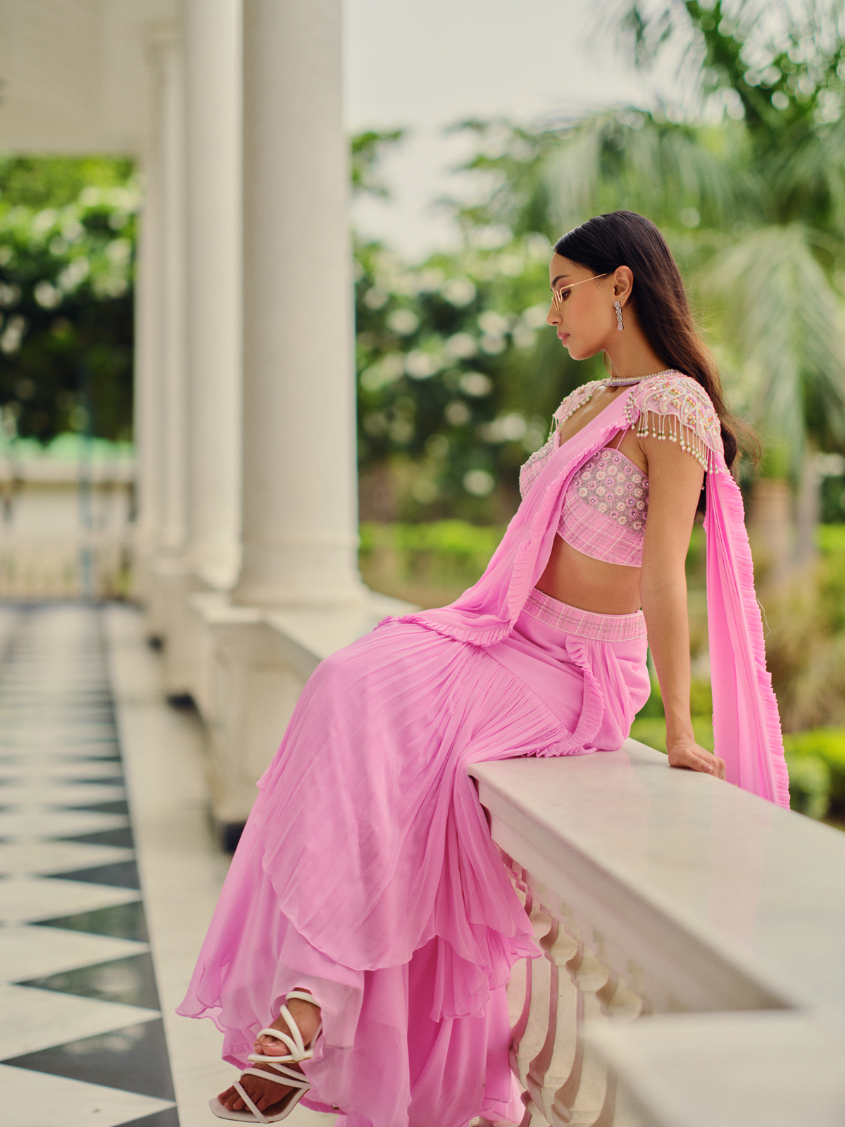 Blush Pink Pre-draped Saree