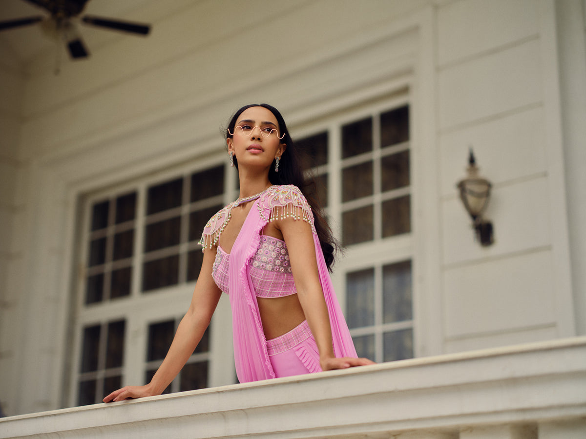 Blush Pink Pre-draped Saree