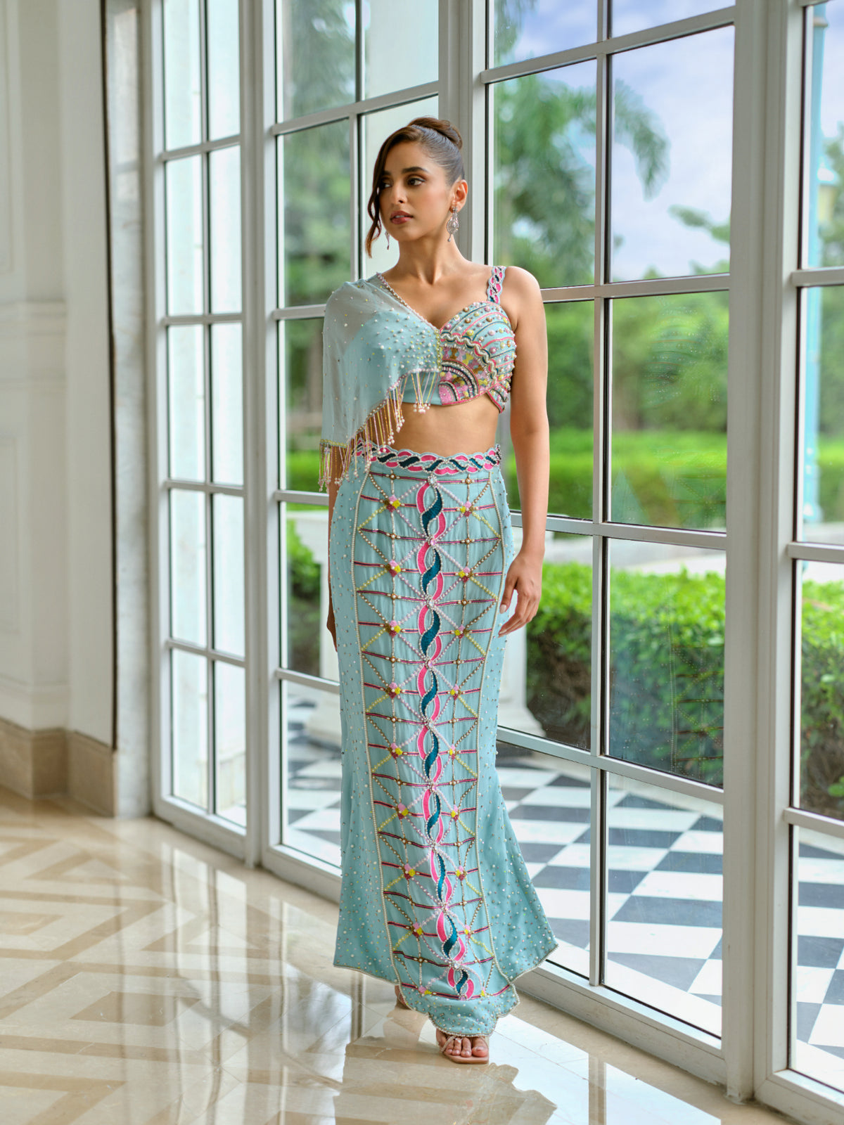 Embroidered Skirt and Blouse Set