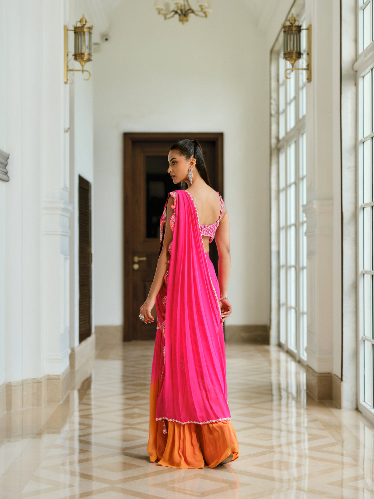 Butterfly Sunset Pre-Draped Saree Set