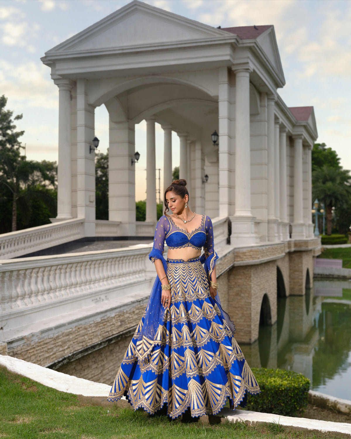 Royal Blue Raw Silk Embroidered Lehenga Set