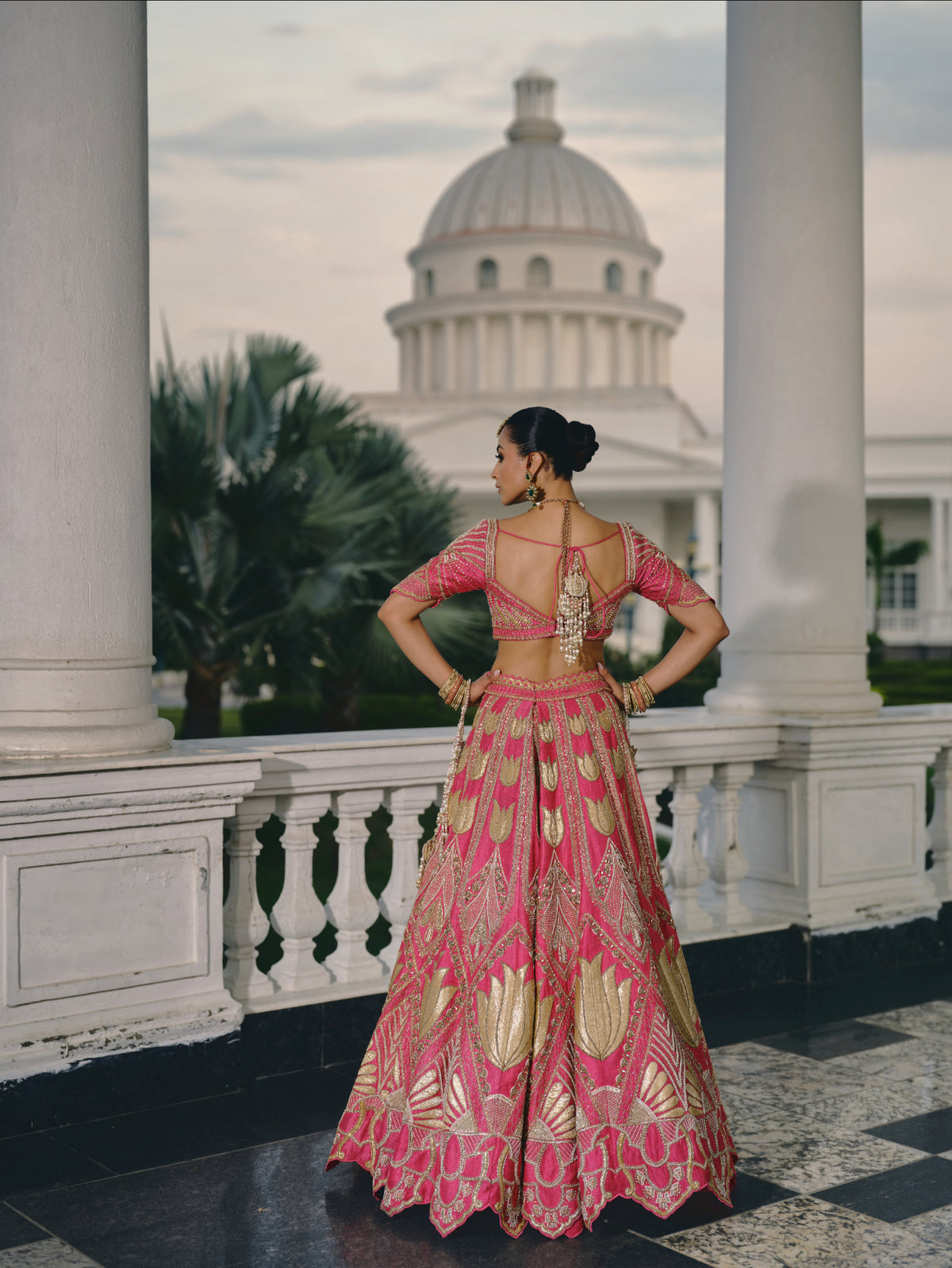 Bridal Lehenga with Trail Veil and Matching Bangles