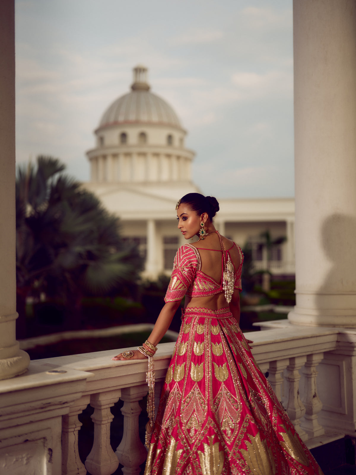 Bridal Lehenga with Trail Veil and Matching Bangles