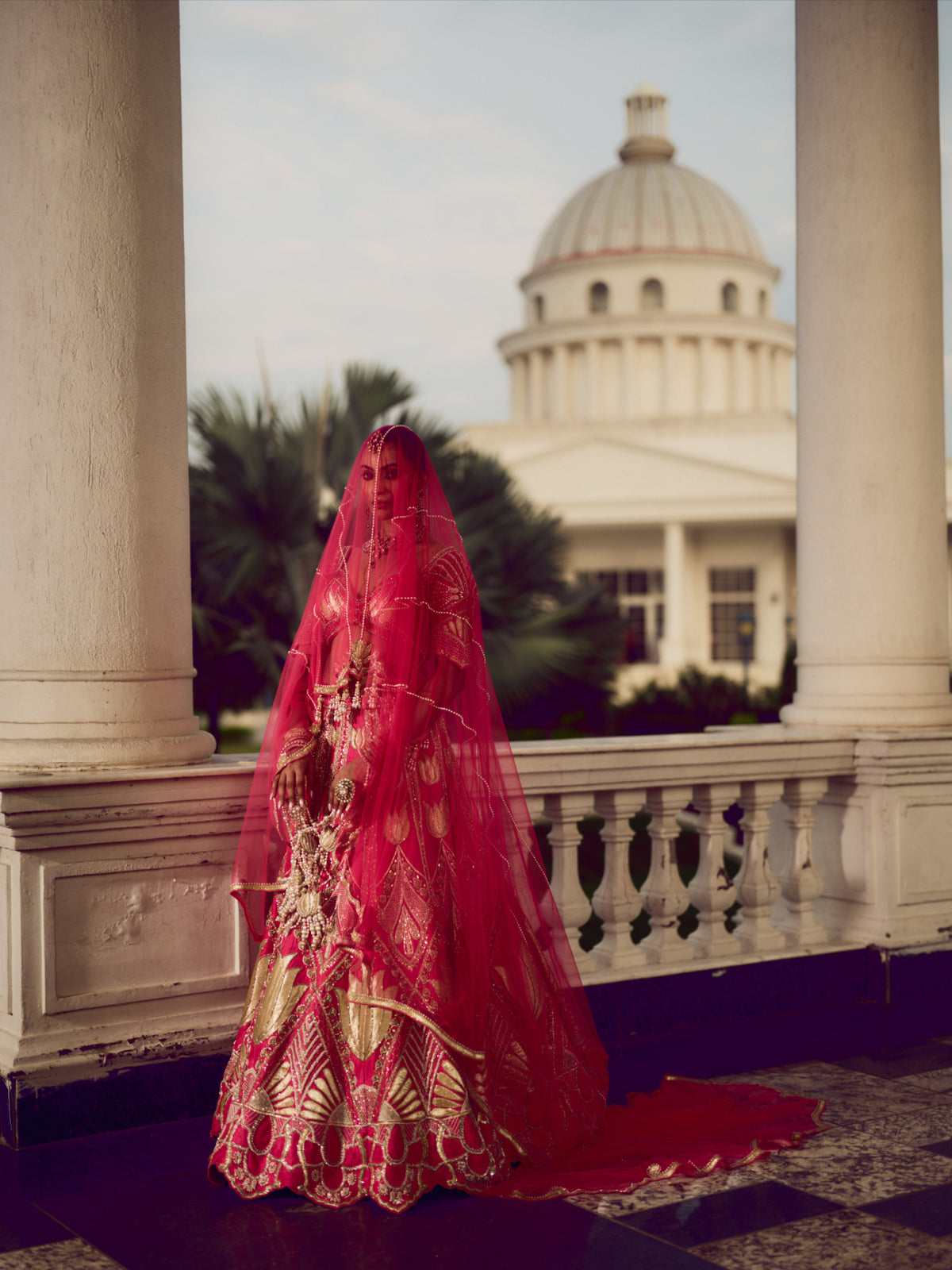 Bridal Lehenga with Trail Veil and Matching Bangles