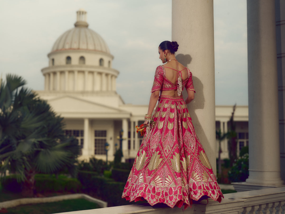 Bridal Lehenga with Trail Veil and Matching Bangles