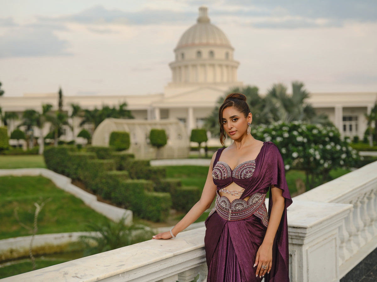 Cutout Embellished Pre-Draped Saree